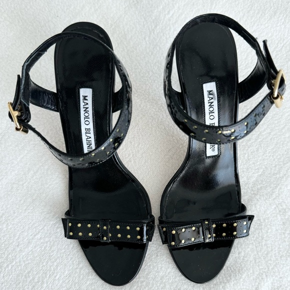 Manolo Blahnik Black Bow Sandals 34.5 - Picture 3 of 7